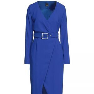 PINKO Magic Midi Wrap Dress Blue Belted Long Sleeves IT38 US2 UK6 XS